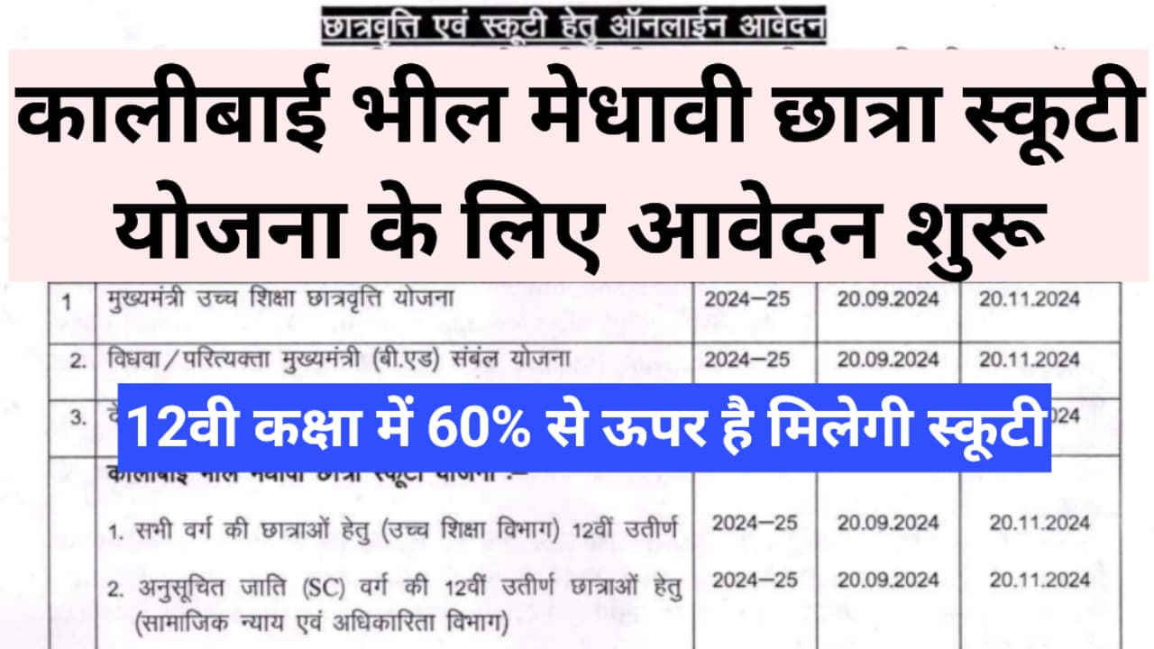 कालीबाई भील मेधावी छात्रा स्कूटी योजना 2024-25