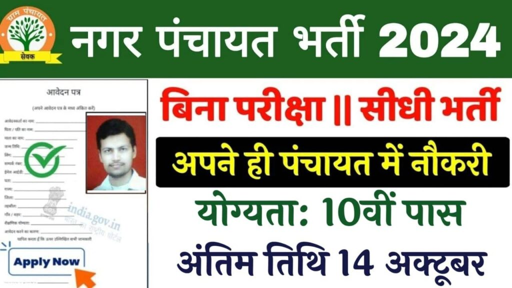 नगर पंचायत कंप्यूटर ऑपरेटर भर्ती का 10वी पास के लिए नोटिफिकेशन जारी